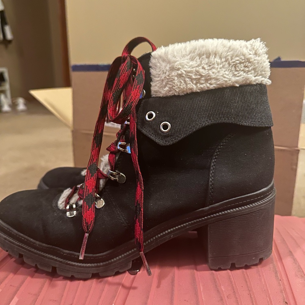 Mission Black Ankle Boots with Red Laces